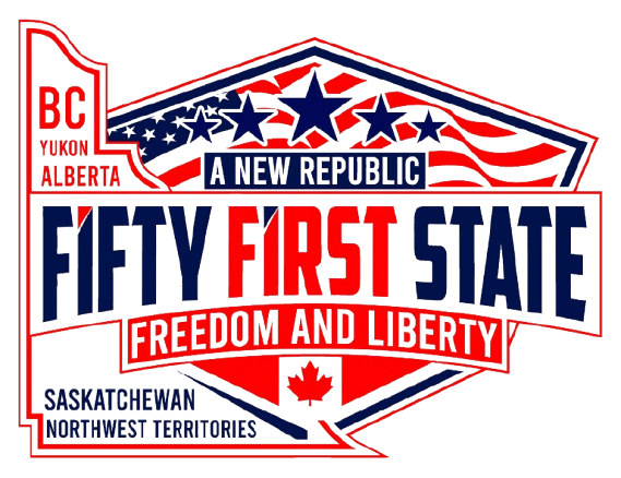 A red, white and blue sign with the words " fifty first state freedom and liberty ".