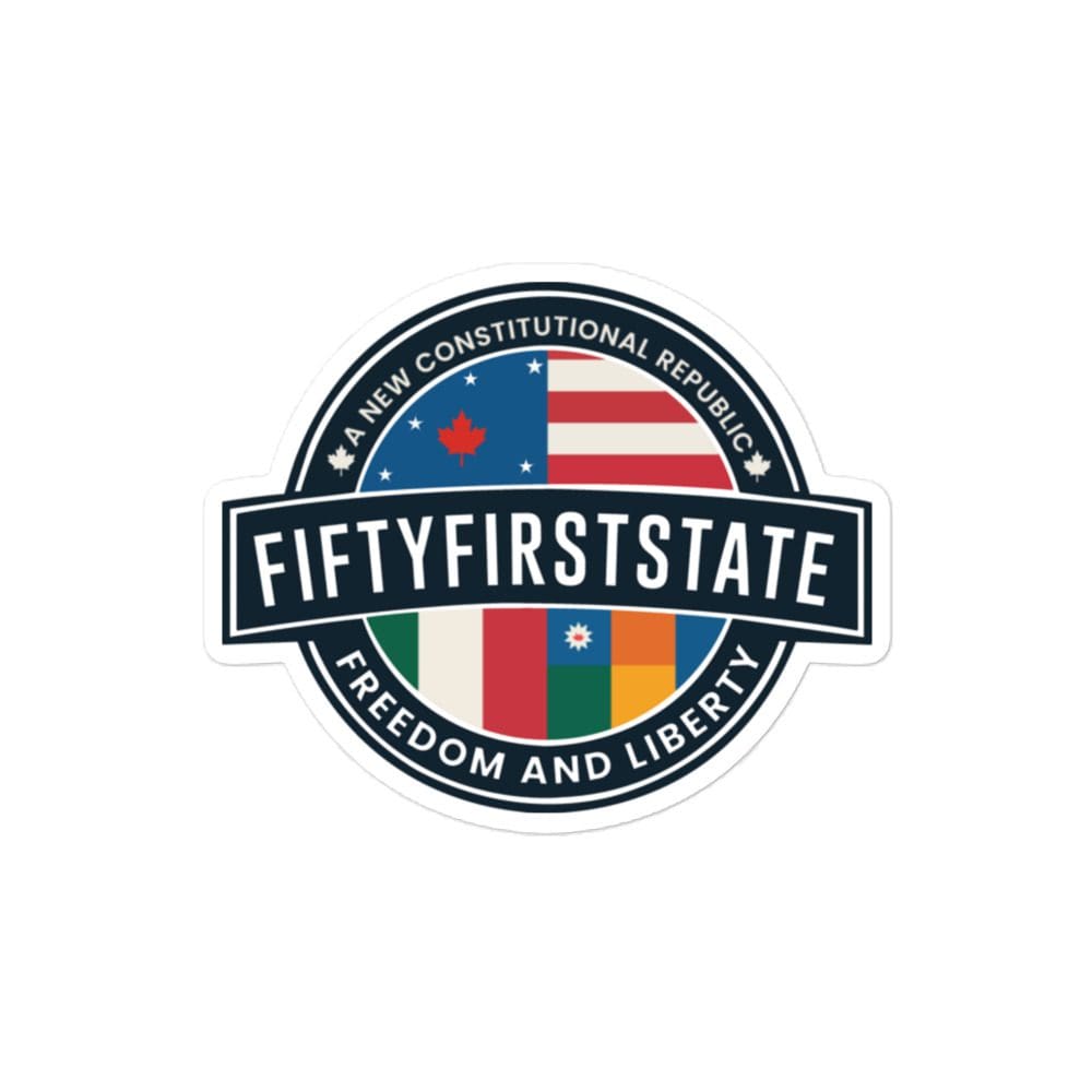 A sticker of the state flag and seal.